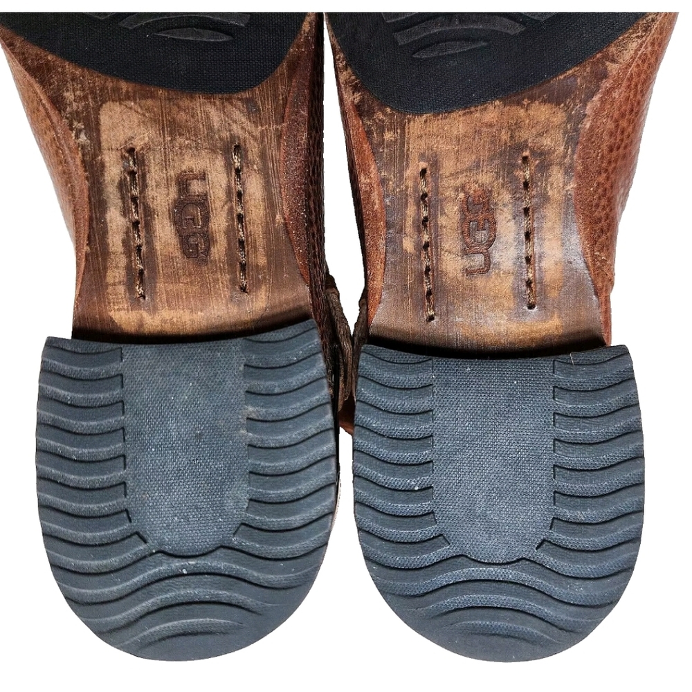 UGG Channing Tall Riding Boots Sz 7.5 Chestnut Pebbled Leather 3184 - Picture 12 of 14